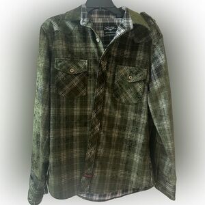 Fender x Rock & Roll Religion “Salvation” Velvet Plaid Shirt Green Black S
